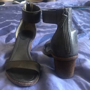 Frye heeled sandals, gray soft leather